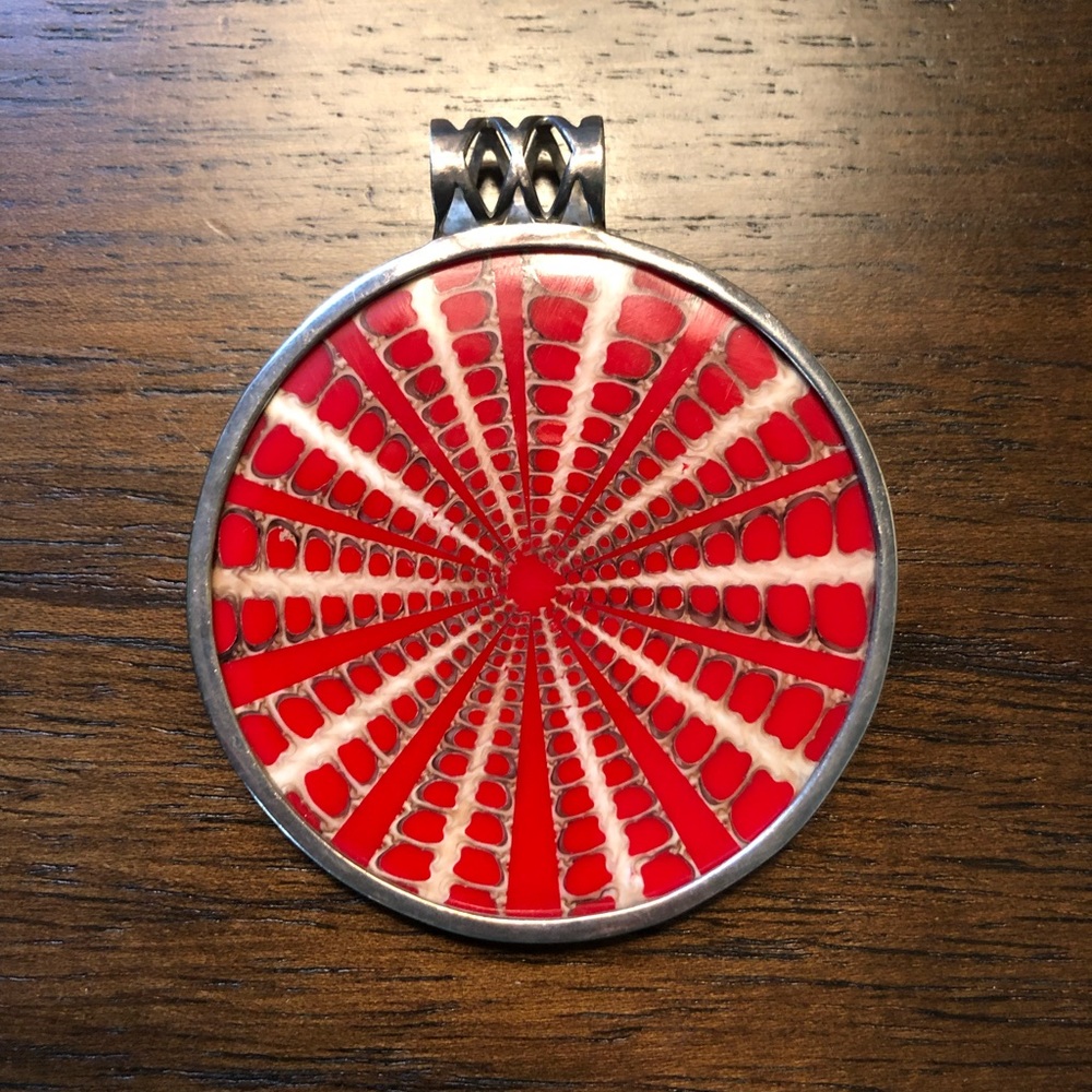 Vintage Silpada pendant, red/multi with modern web pattern